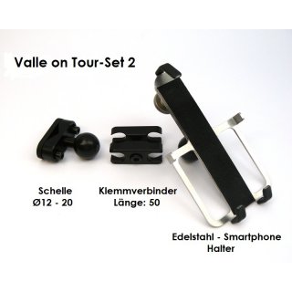 Valle on Tour Set2 - Edelstahl Smartphone/Handy Halter Kugelflex® zur Montage am Bügel