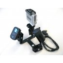 Stromversorgung mit 3-fach (GoPro/WiFi/USB) Alu Halter Kugelflex® zur Montage am Rückspiegel