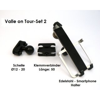 Valle on Tour Set2 - Edelstahl Smartphone/Handy Halter Kugelflex® zur Montage am Bügel 1- 73 x124-155 mm  50