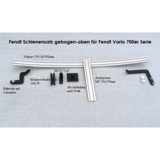 Fendt-Schienensatz <<gebogen-oben>> Alu Kugelflex® für Fendt Vario 700er Serie, 313Bj.23 3087- Alu Platte 120x30 mm, Lochabstand 90mm z.B. Pöttinger Ladewagen