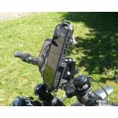 Edelstahl Smartphone/Handy Halter Kugelflex® zur Montage am Bügel / Rohr 14-30 mm 3- 84 x 140-180 mm  75