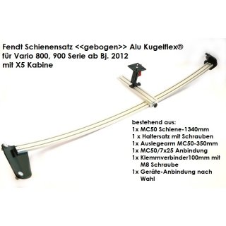 Fendt-Schienensatz <<gebogen>> Alu Kugelflex® für Fendt Vario 800, 900er Serie X5 Kabine Bj. 2008-2021 3081- Alu Platte 6x30x130 mm für Bomech Gülleverteiler