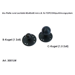 Alu-Platte rund Lochbild 40 x 40 x 40 mm z.B. für TOPCON Spurführungsystem C-Kugel (1,5 Zoll)