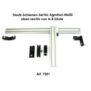 Deutz Schienen-Set Alu Kugelflex® für Deutz Agrotron M620 < oben > 3080- Alu Platte 60x60 mm, Lochbild 40x45 mm C-Kugel (1,5 Zoll)