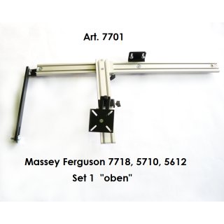 Schienen-Set1 für Massey Ferguson, z.B. für Modelle 7718S, 6714S und 5710S, mit Schiene 750 mm lang 3077 - Alu-Platte Kugelflex® 80x75x5 mm, Lochbild 45-65 (quadratisch) für Rauch, Kuhn Rundballenpresse, Krone C-Kugel (1,5 Zoll)