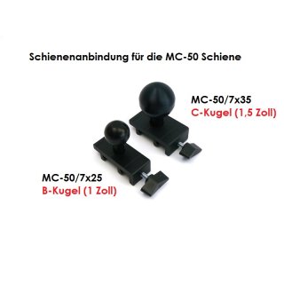Alu Schienenanbindung für MC-50 Schiene B-Kugel 1 Zoll