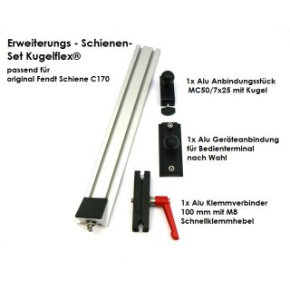 Erweiterungs-Schienen-Set Kugelflex® für die original Fendt-Schiene C170 1050LW-G- Alu Platte mit 8-10 mm Gewinde für Amazone Düngerstreuer, Claas C-Kugel (1,5 Zoll)