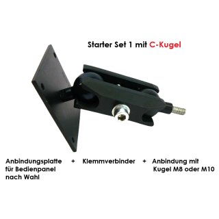 Bedienpanel / Terminal Halter Alu Kugelflex®  Starterset1 mit Anbindung C-Kugel 3071- Universal-Platte 6x25x95 M10