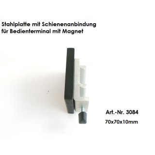 3084- Stahlplatte 70x70x10 mit Schienenanbindung für Magnet