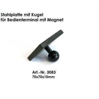 3083 - Stahlplatte Kugelflex® 70x70x10 mm mit Kugel für Magnet